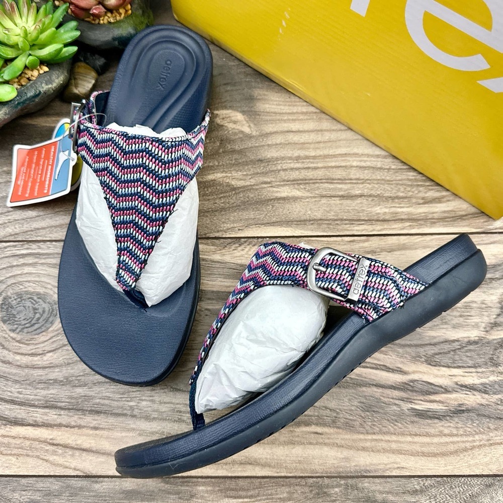 NIB Aetrex Rita 39 8.5 Thong Sandal Flip Flops Navy AE875